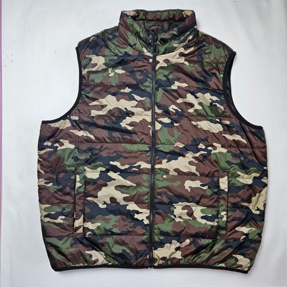 Swiss Texh Mens 2XL Puffer Vest Camo Full Zip Jacket AZ